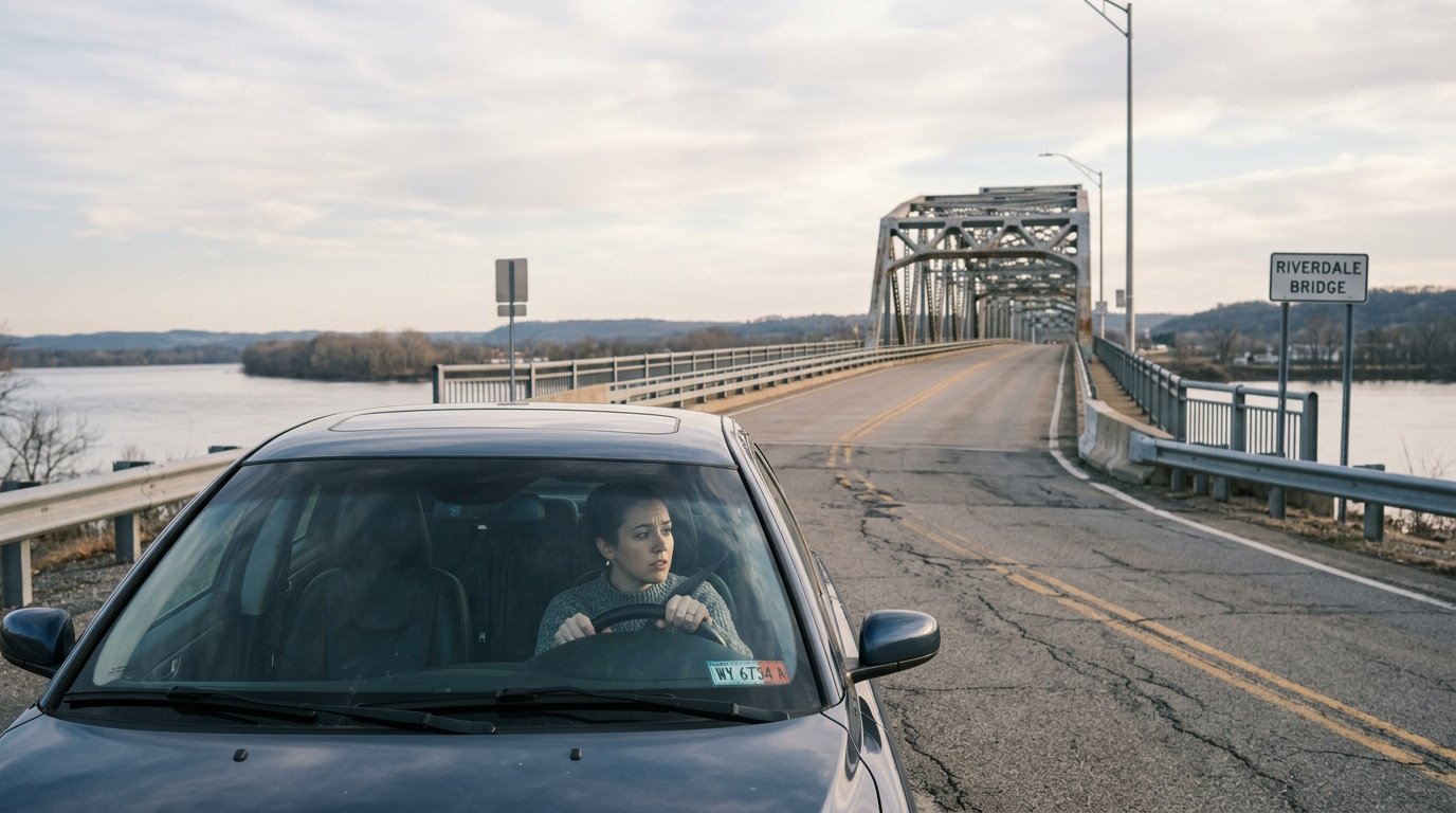 car pausing before crossing a bridge, showing a common fear of driving anxiety trigger