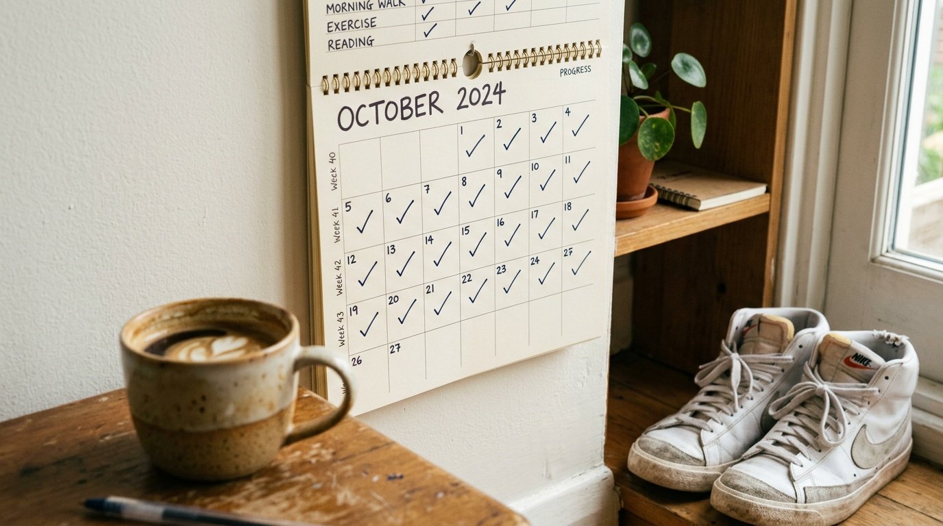 Calendar and notes showing realistic first weeks of a beginner weight loss journey