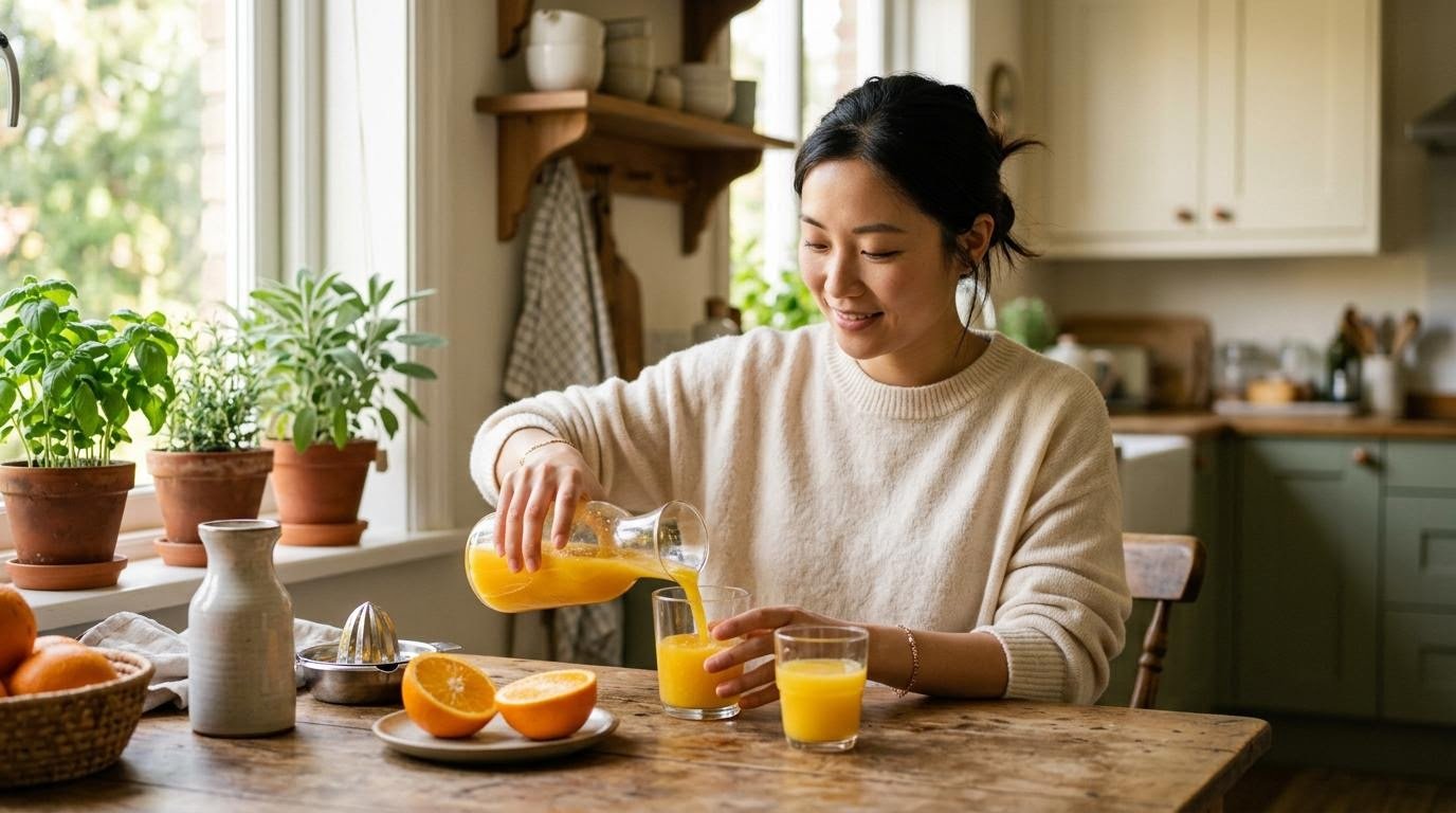 comparing fresh whole orange to poured orange juice while avoiding sugary drinks that hit harder after a fast