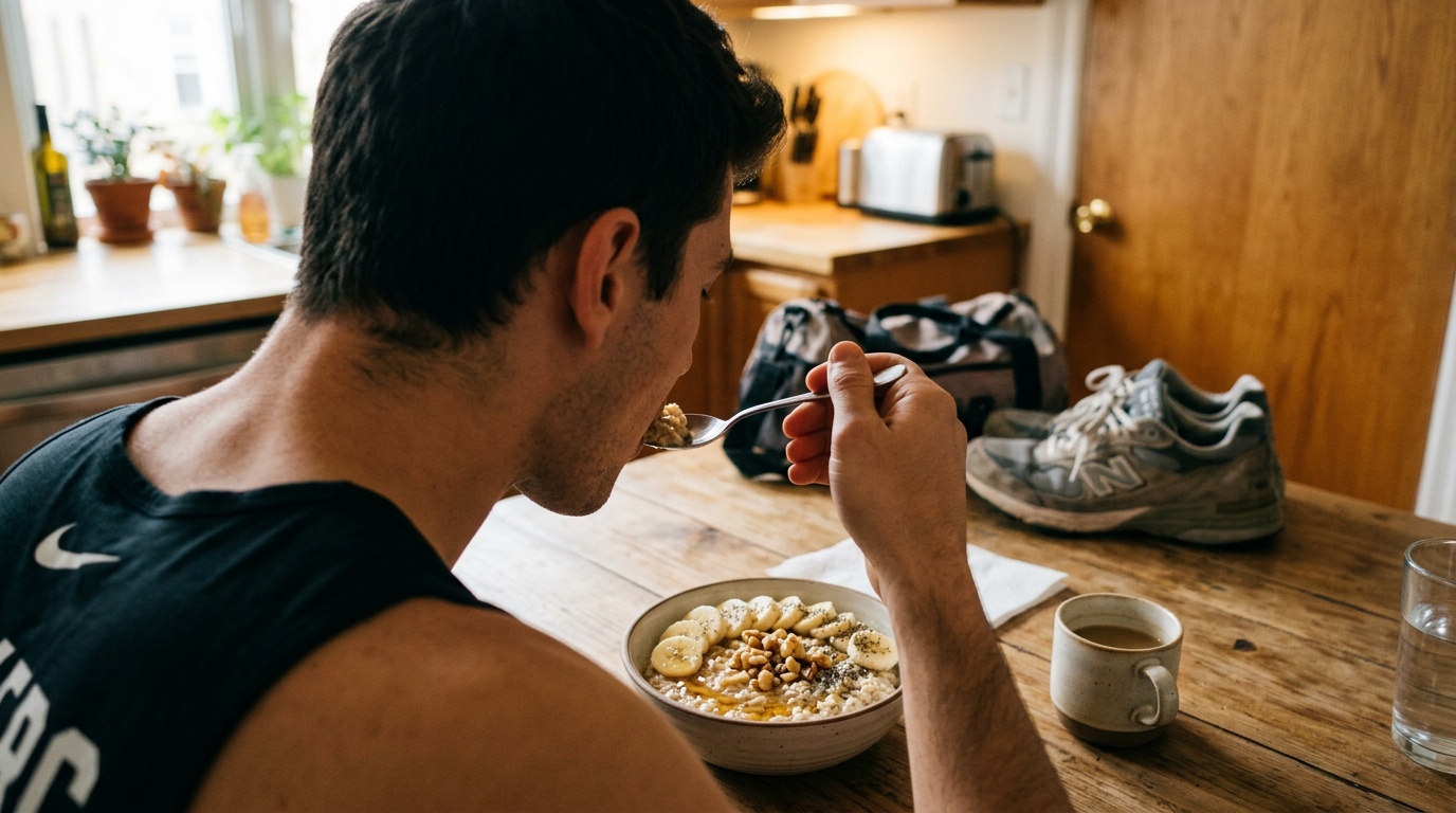 bowl of oatmeal and banana eaten for glycogen energy before workout