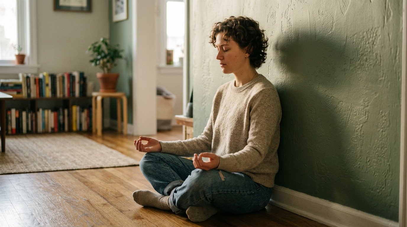 Person using a grounding technique alongside breathing exercises for panic attacks