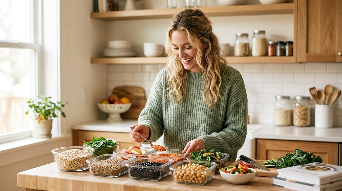 young adult stacking a new water drinking habit onto her morning coffee routine in a bright kitchen