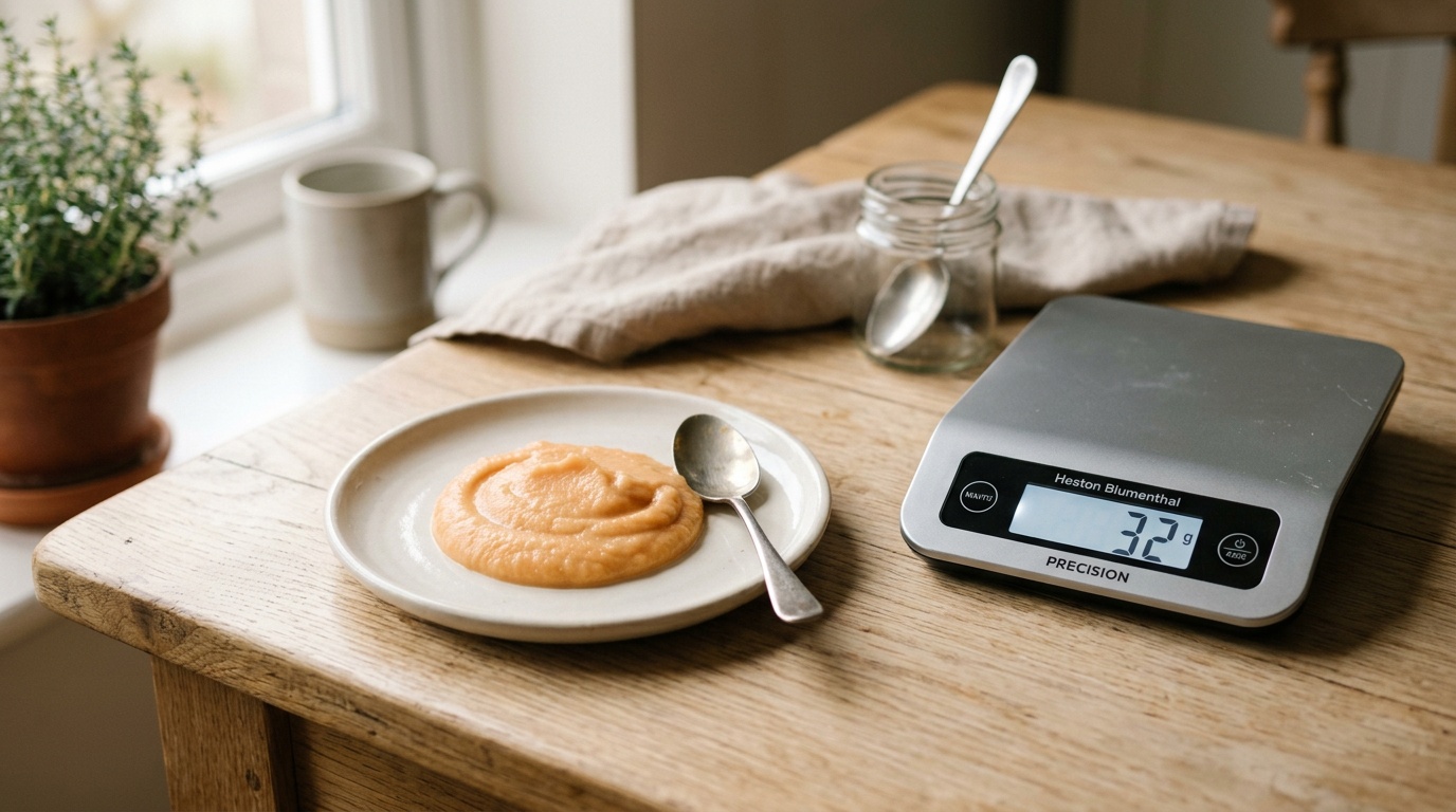 How much to eat after bariatric surgery — measured small portion on a plate