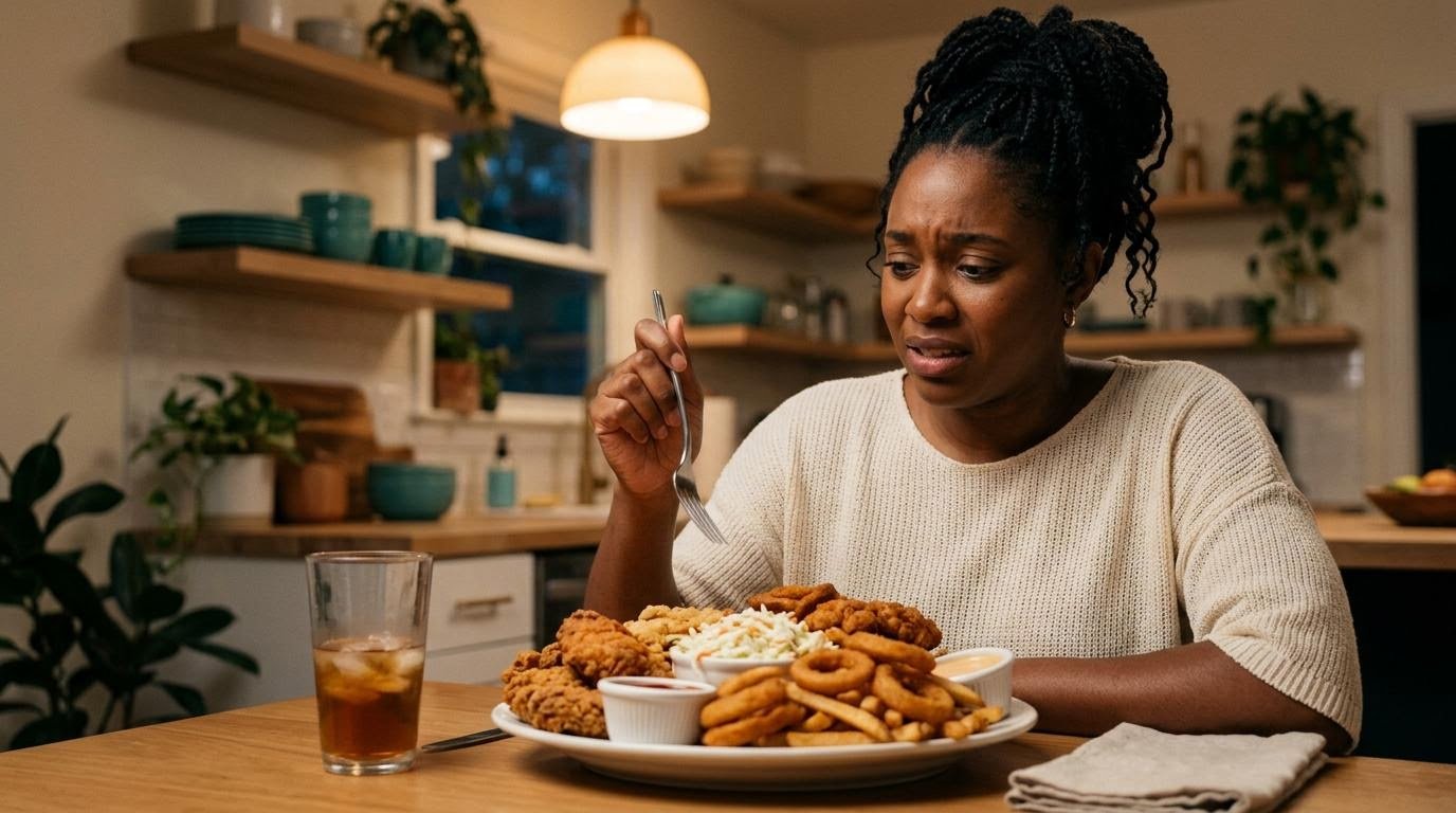 intermittent fasting schedule mistake of breaking a fast with an overly large fried food meal