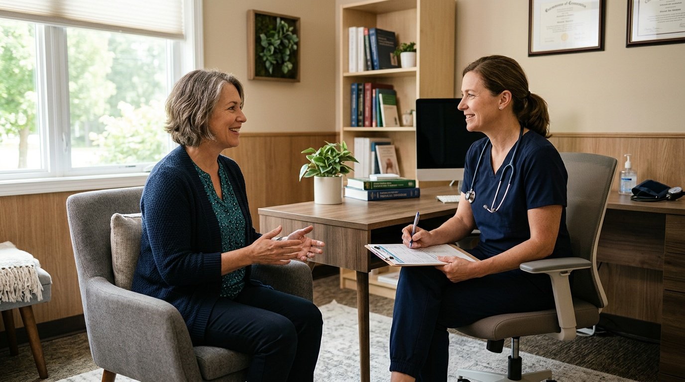 woman consulting her doctor before starting intermittent fasting for women over 50 due to a health condition
