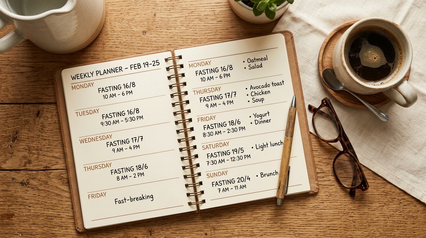 seven day planner calendar for building a gradual intermittent fasting for women over 50 starting schedule