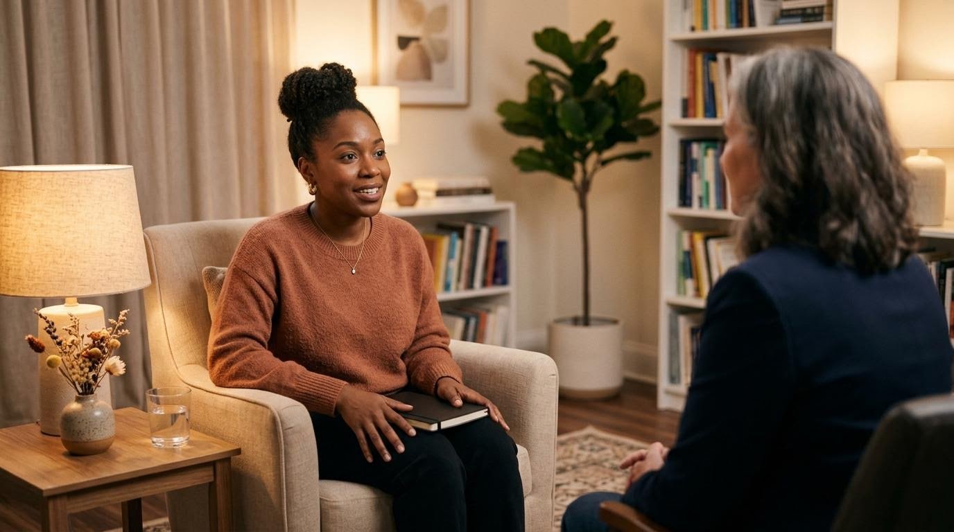 woman in a supportive therapy session, illustrating when mental health practices need professional backup