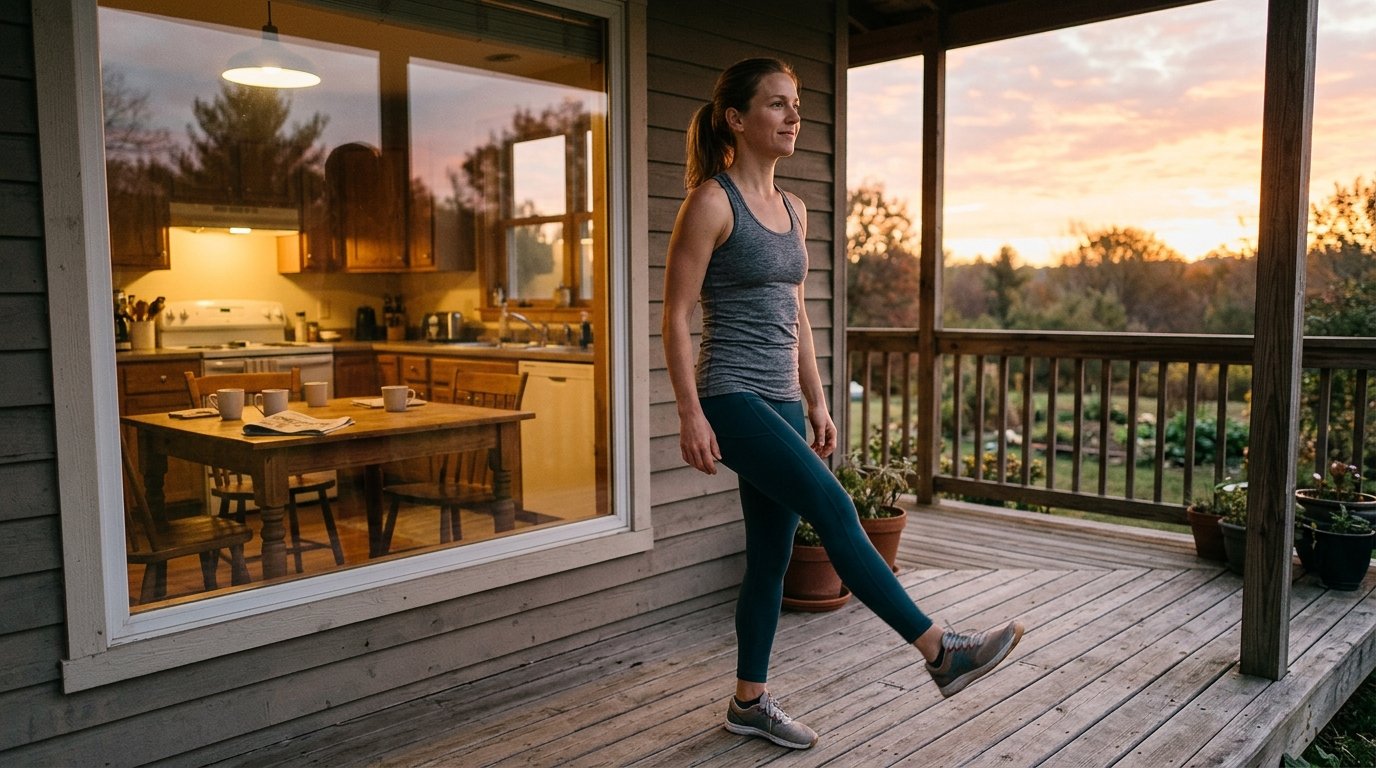 woman doing a fasted morning workout outdoors before breakfast during sunrise