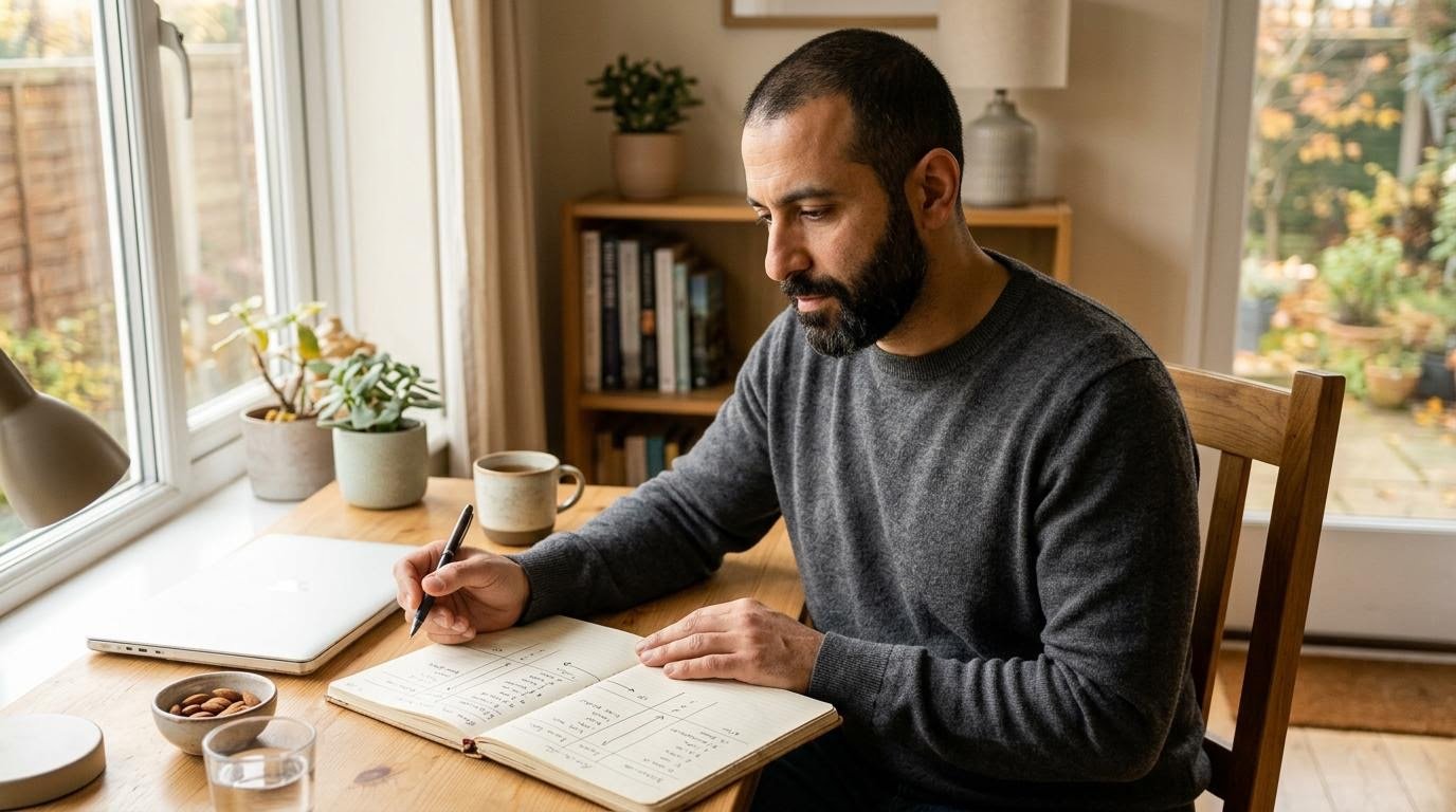 Ramadan intermittent fasting research study comparison being reviewed by hand in a notebook