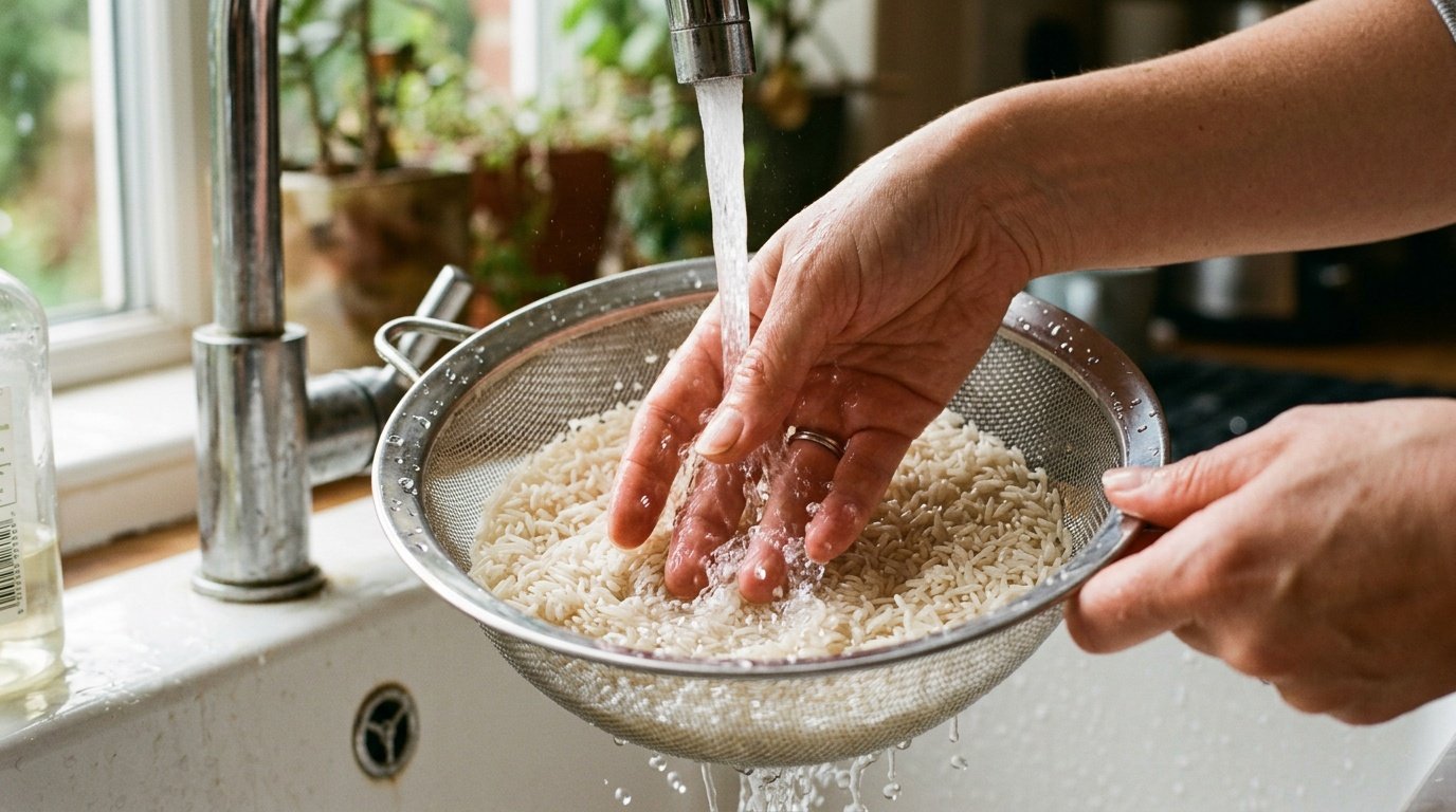 rinsing basmati rice before cooking to change texture and glycemic response