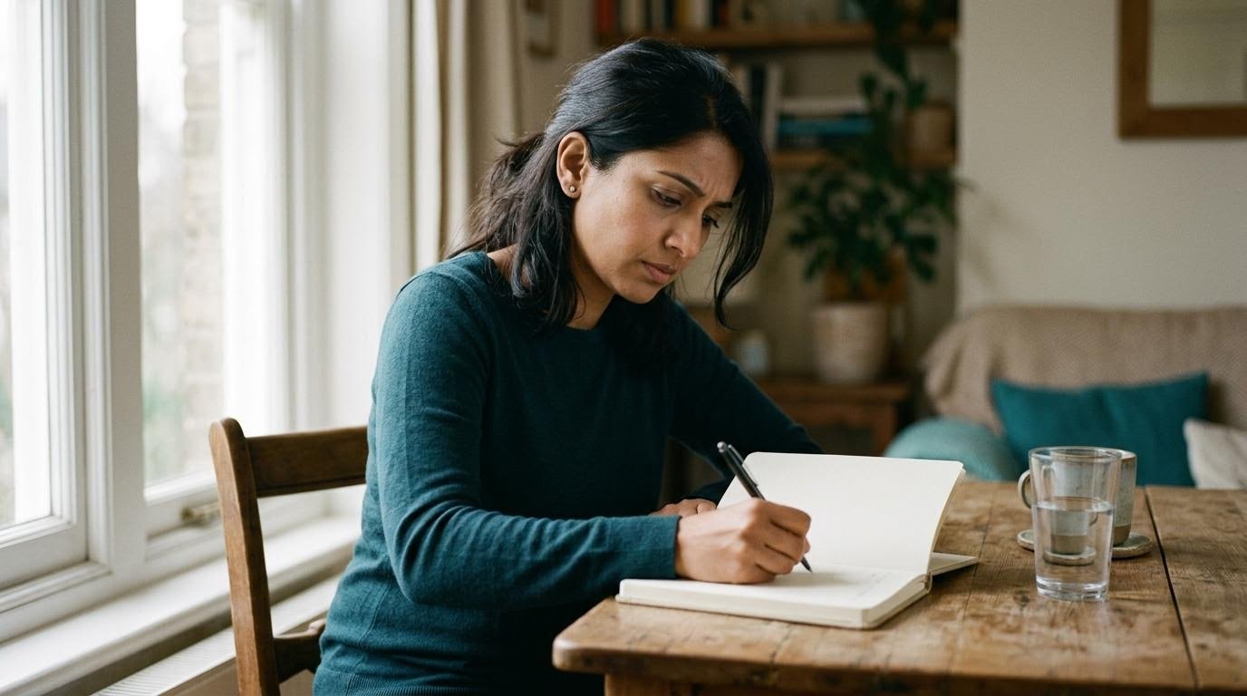 Woman writing down her symptoms at a desk to track the signs of an anxiety disorder
