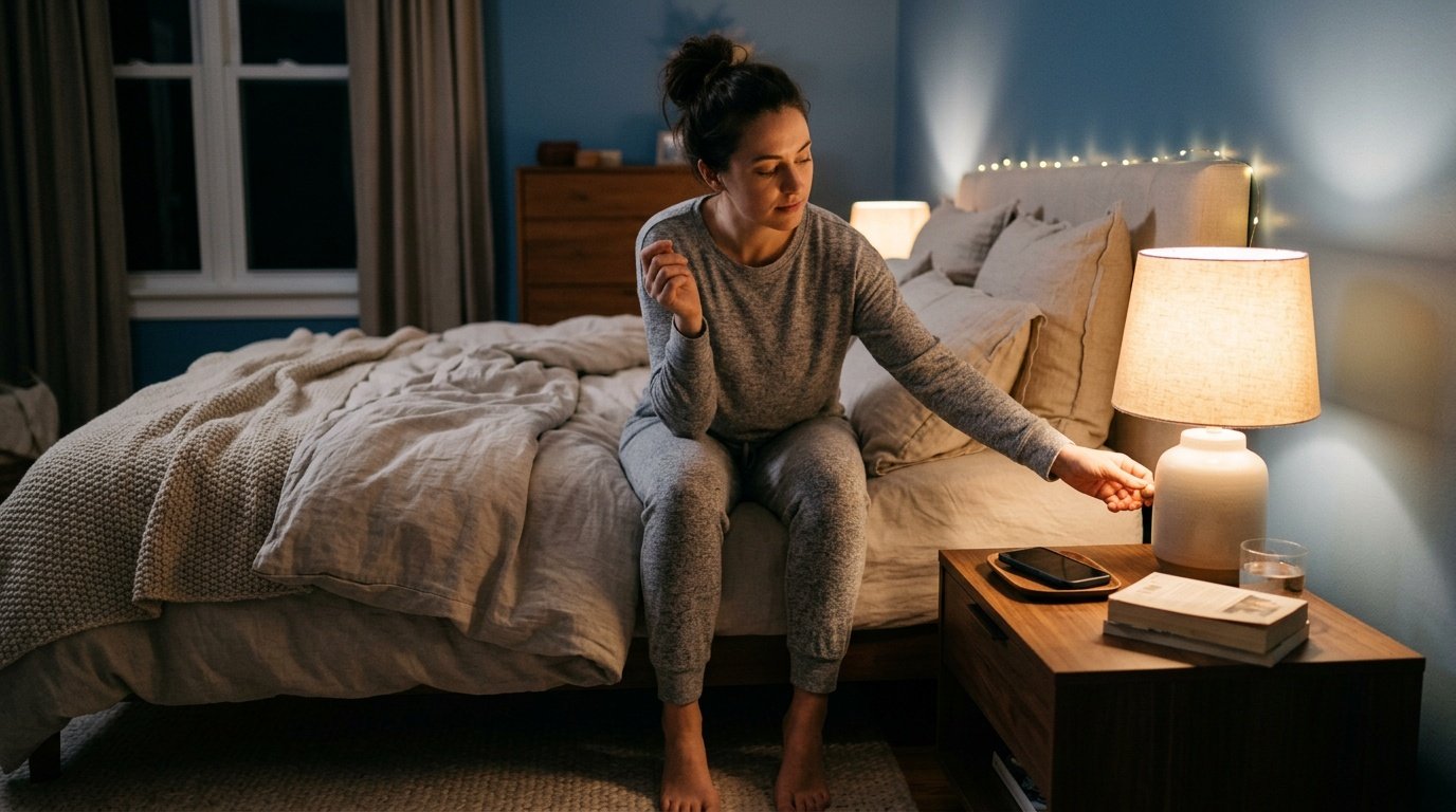 Person winding down for consistent sleep as part of a weight loss routine