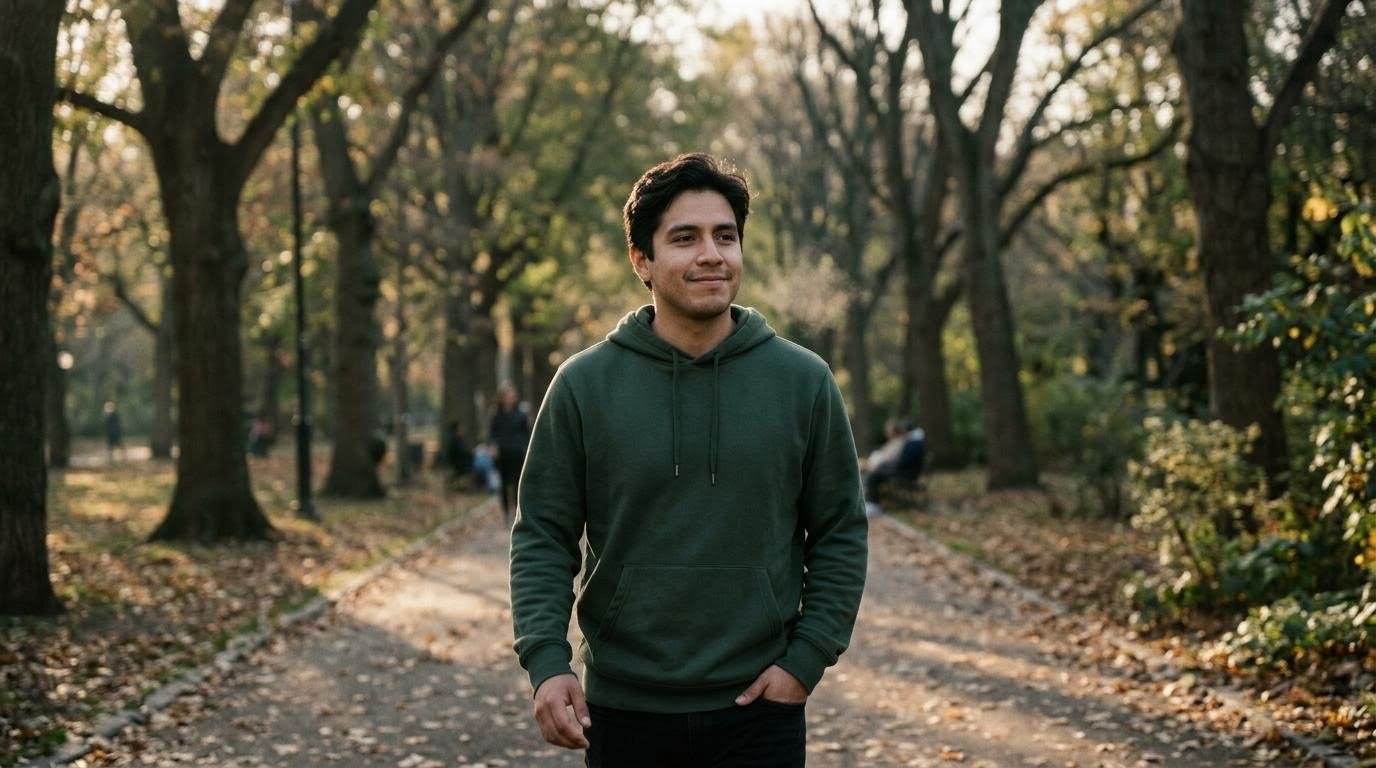 Hispanic man taking a morning walk as a small step for low mood