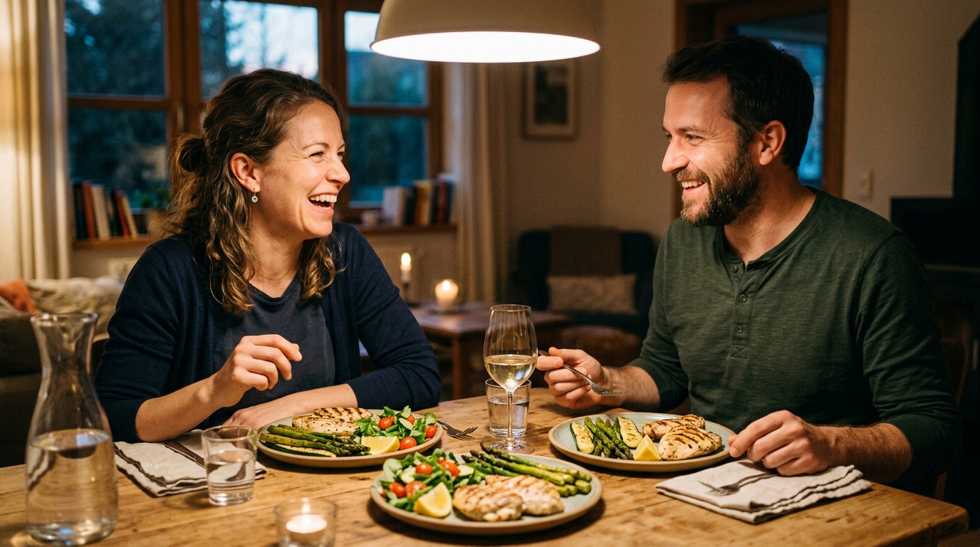 sharing a sustainable low carb diet dinner at home