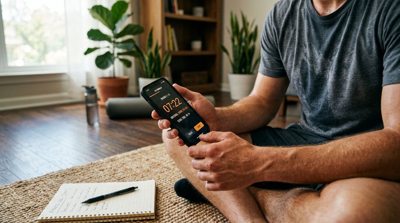 Tracking beginner home cardio progress with a phone timer