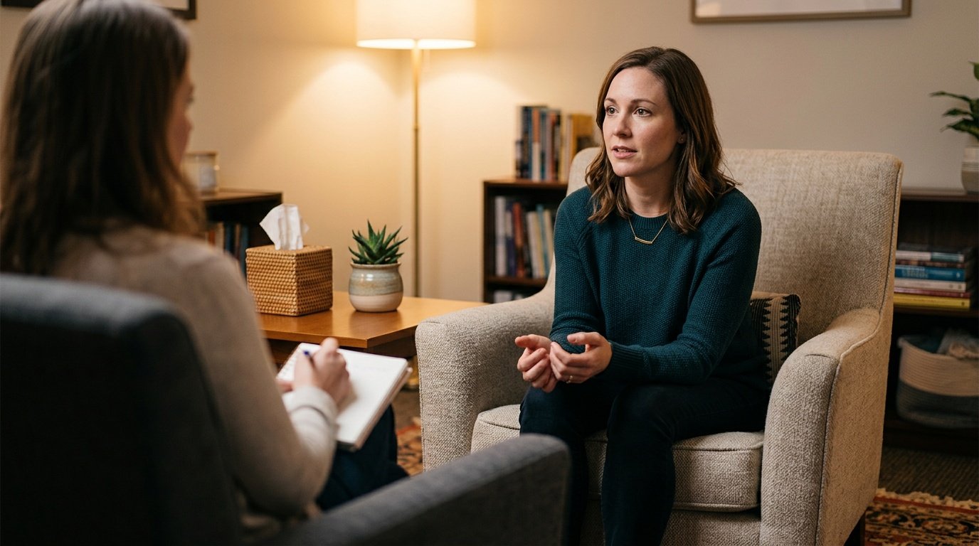 Woman talking with a therapist about chronic stress and coping strategies