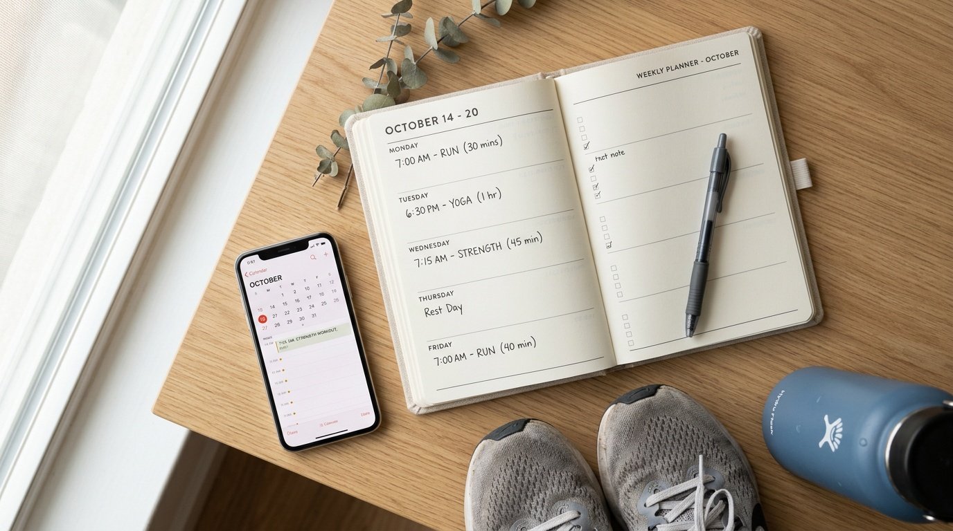 Weekly planner with a personalized workout schedule mapped out for consistency